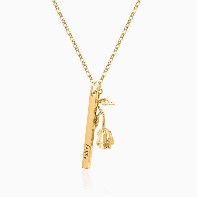 Engraved Rose Bar Necklace | Dorado Fashion