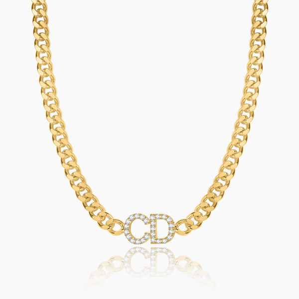 Iced Initials Necklace w/ Cuban Chain | Dorado Fashion