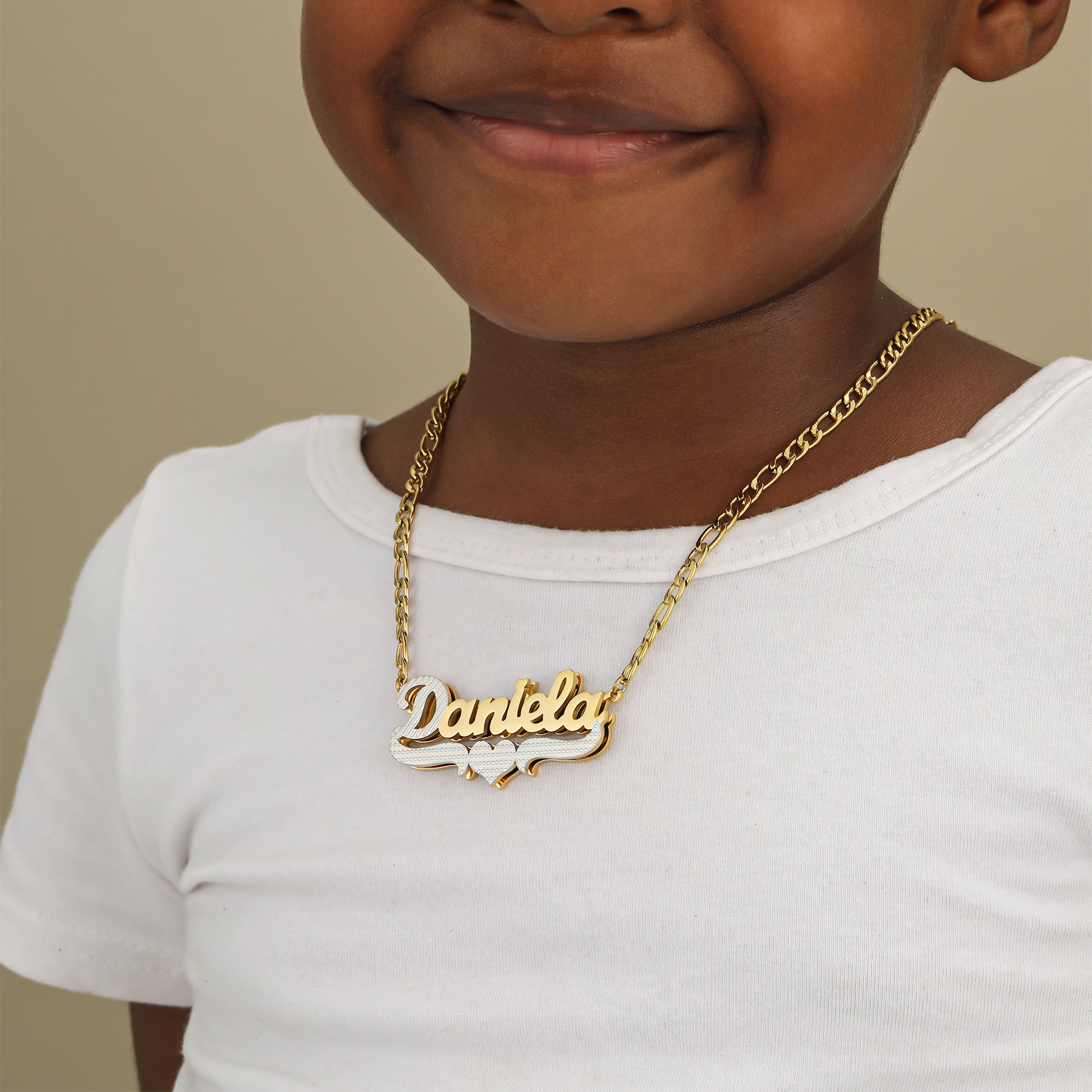 Kids Double Plated Script Name Necklace w/ Figaro Chain | Necklaces by DORADO
