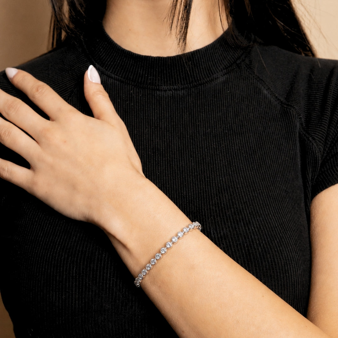 Round Bezel Tennis Chain Bracelet
