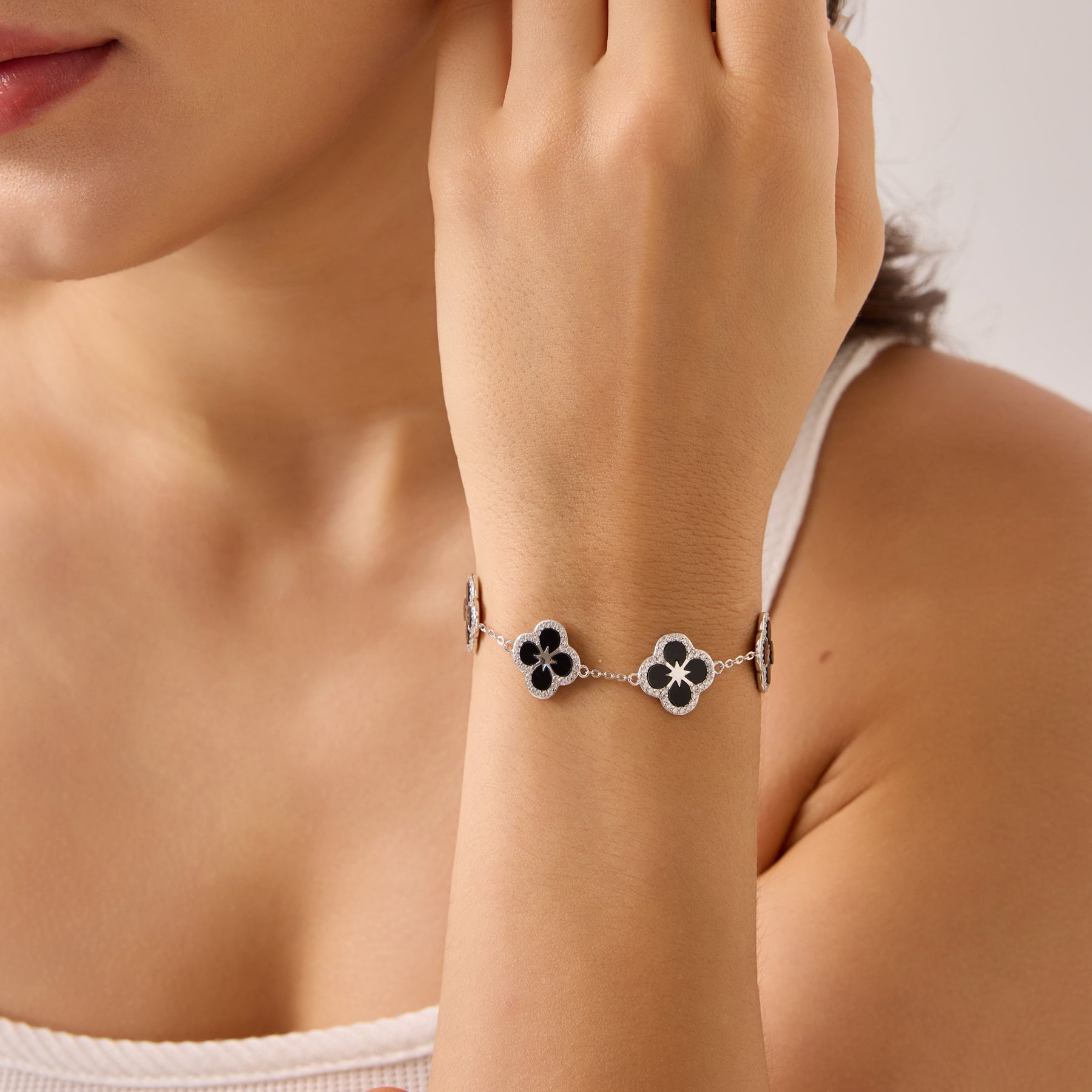 Iced Black Ventura Clover Bracelet | Bracelets by DORADO