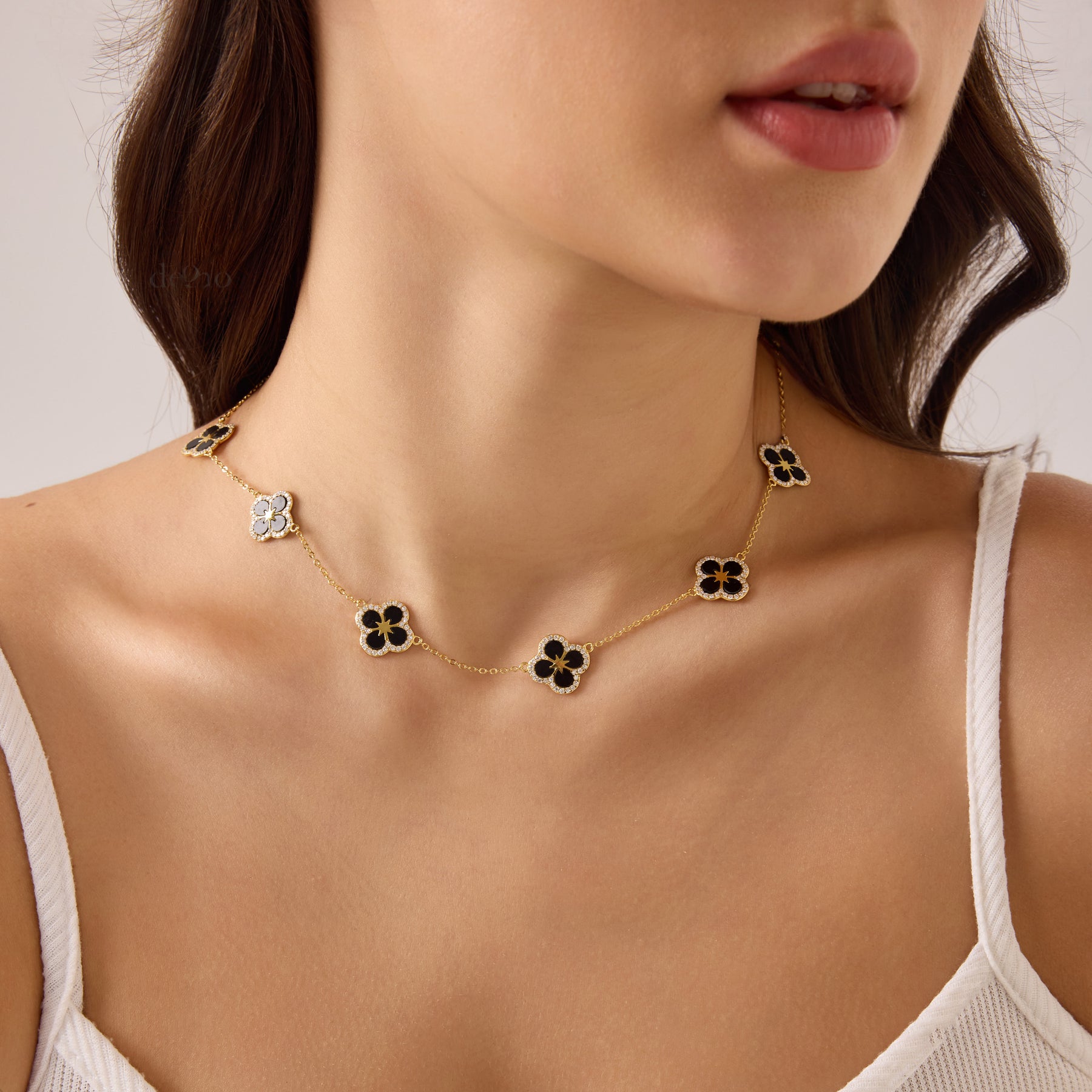 Iced Black Ventura Clover Necklace | Necklaces by DORADO