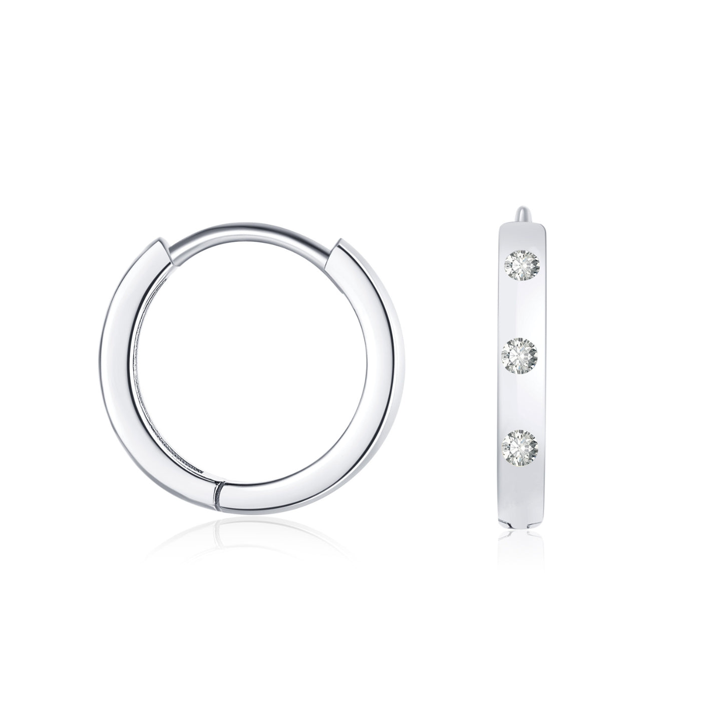 Flush Set Moissanite Huggie Earrings | Earrings by DORADO
