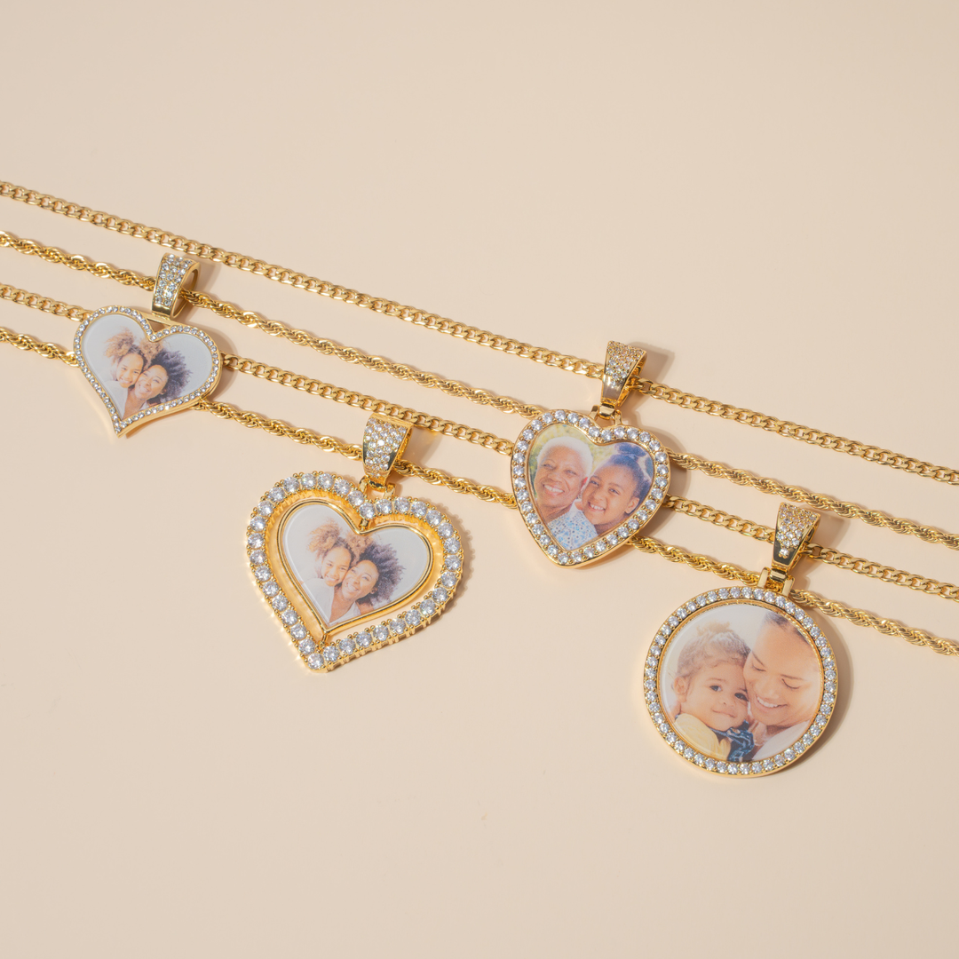 Iced Heart Photo Pendant w/ Engrave | Necklaces by DORADO