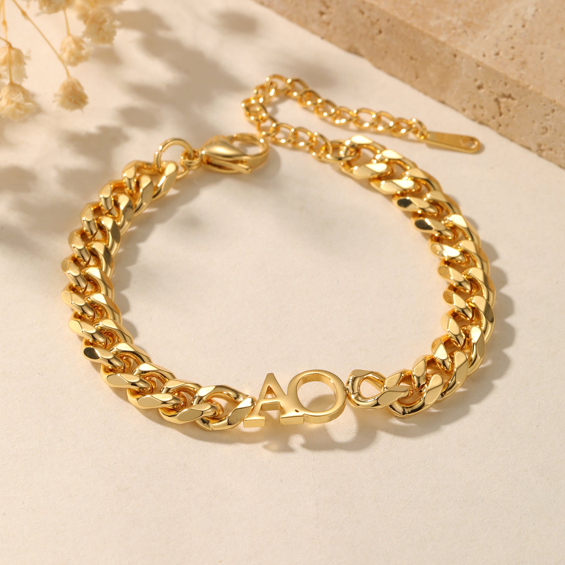 Initials Bracelet w/ XL Cuban Chain | Bracelets by DORADO