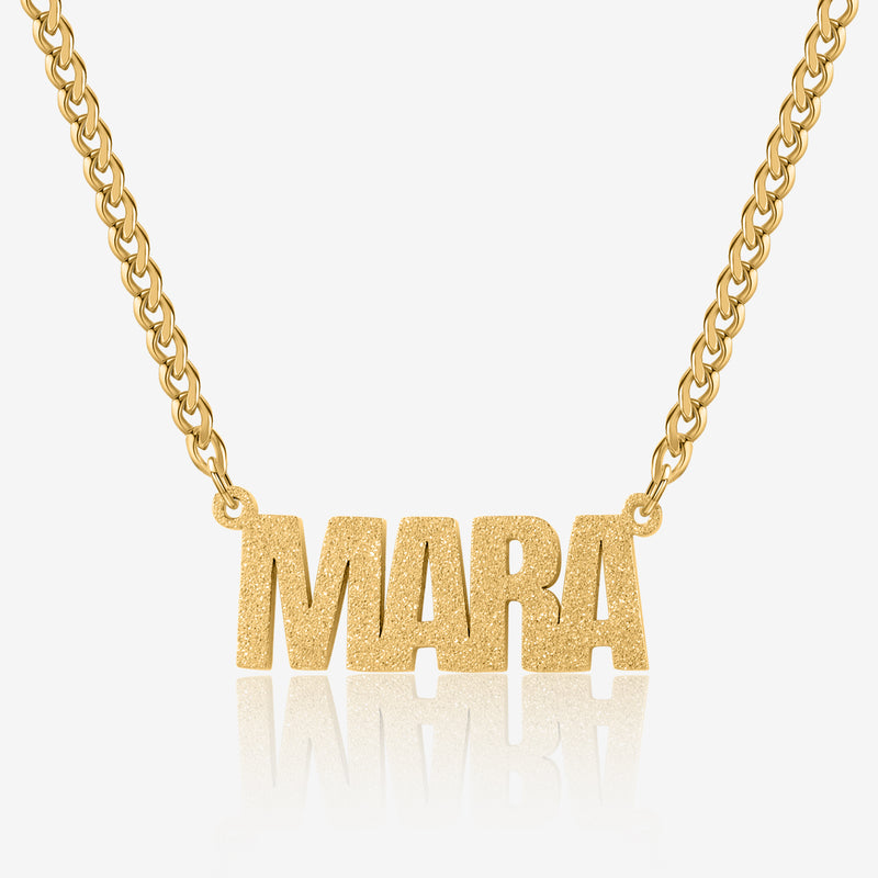 Diamond Cut Block Name Necklace | Necklaces by DORADO