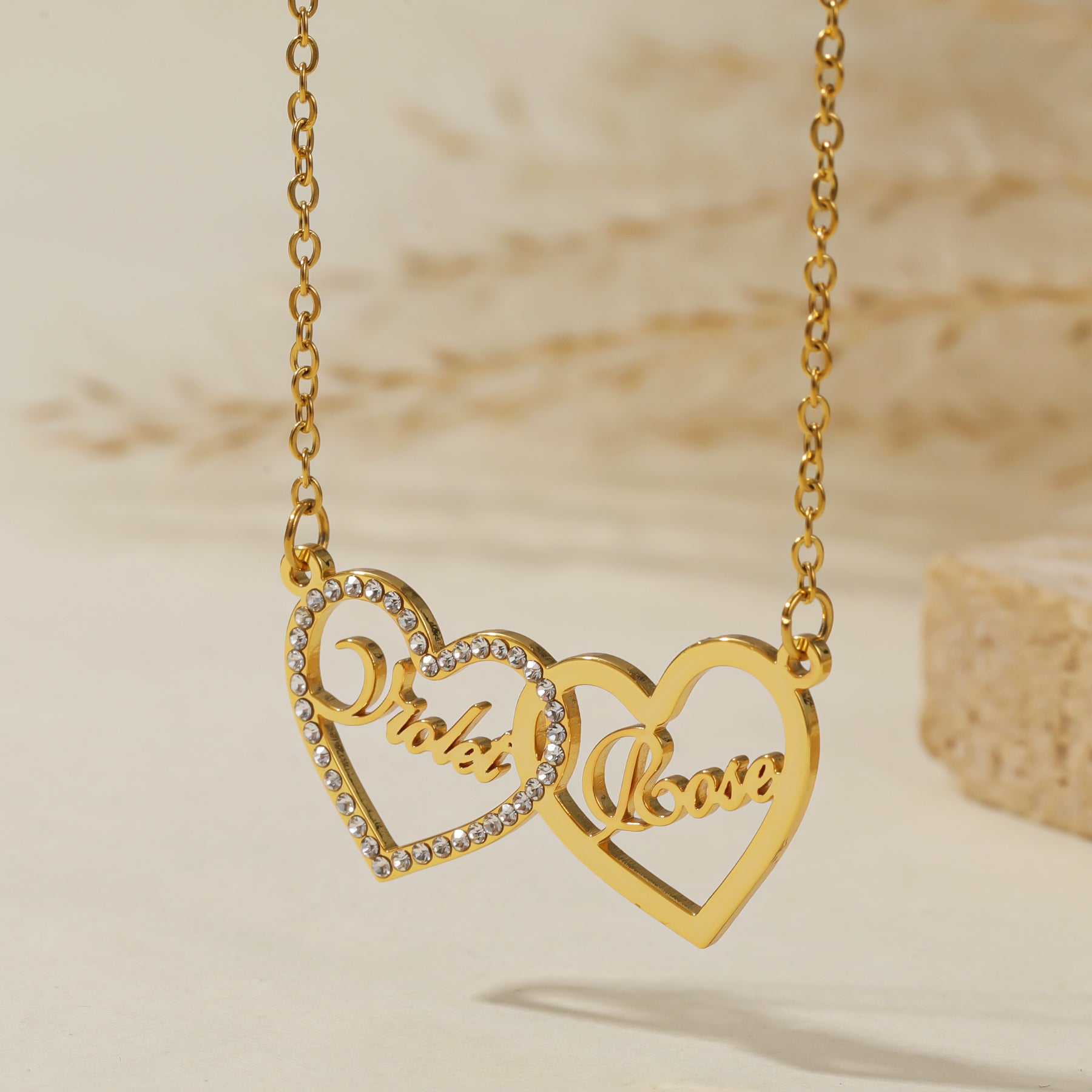 Iced Heart Double Name Necklace | Necklaces by DORADO