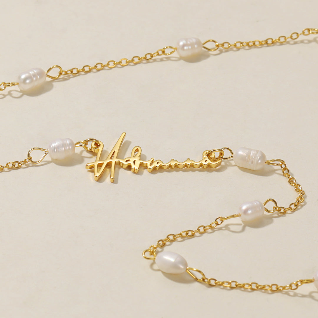 Script Name Necklace w/ Pearl Link Chain | Necklaces by DORADO
