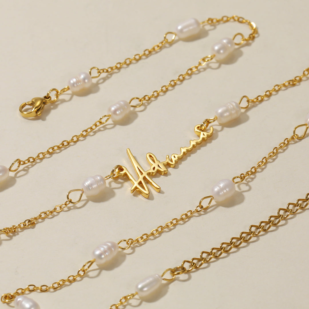 Script Name Necklace w/ Pearl Link Chain | Necklaces by DORADO