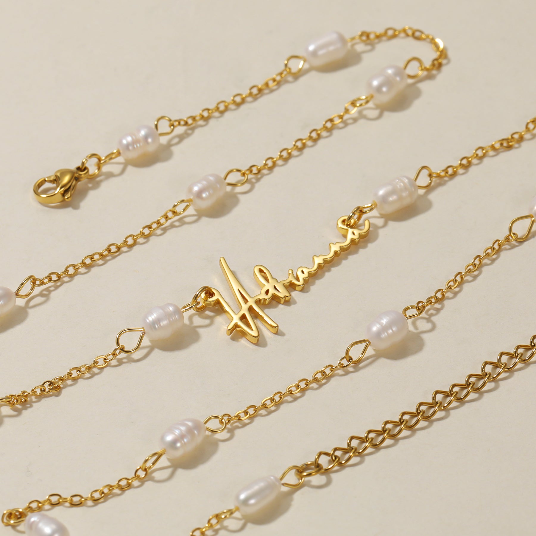 Script Name Necklace w/ Pearl Link Chain | Necklaces by DORADO