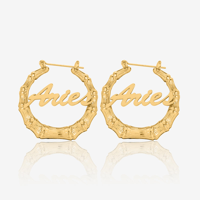 Bamboo Script Name Hoop Earrings