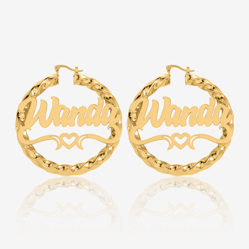 Heart Twist Name Hoop Earrings