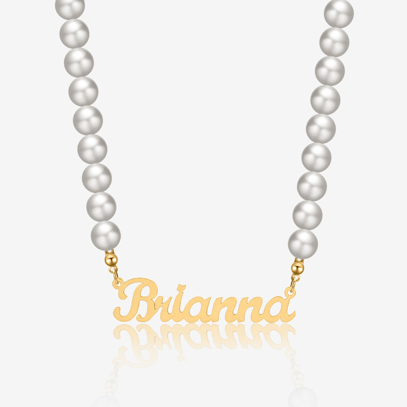 Custom Name Necklace w/ Pearl Chain