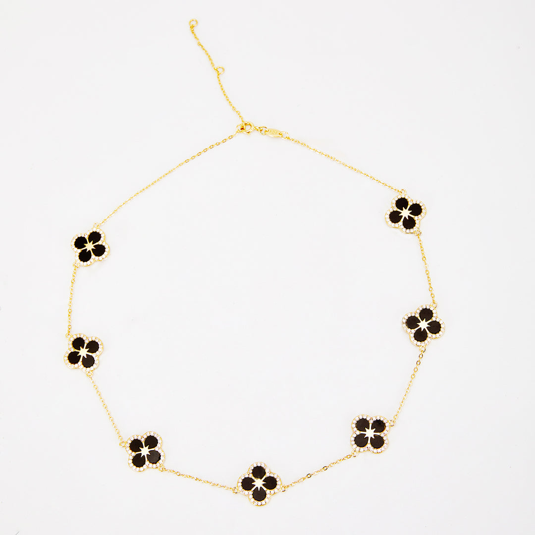 Iced Black Ventura Clover Necklace | Necklaces by DORADO