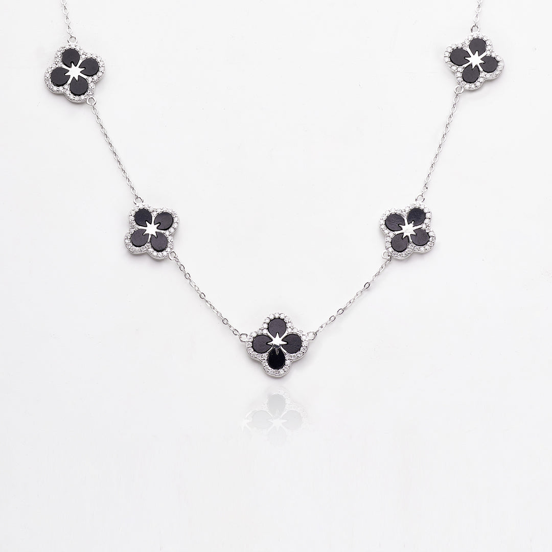 Iced Black Ventura Clover Necklace | Necklaces by DORADO