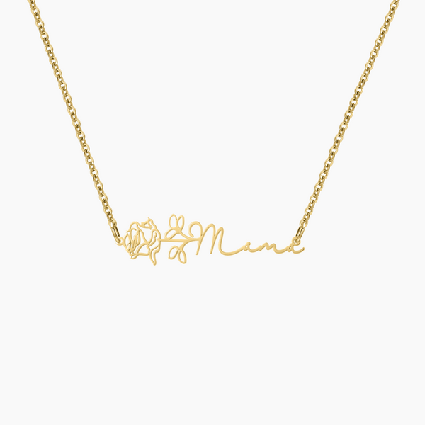 Birth Flower Horizontal Name Necklace | Dorado Fashion