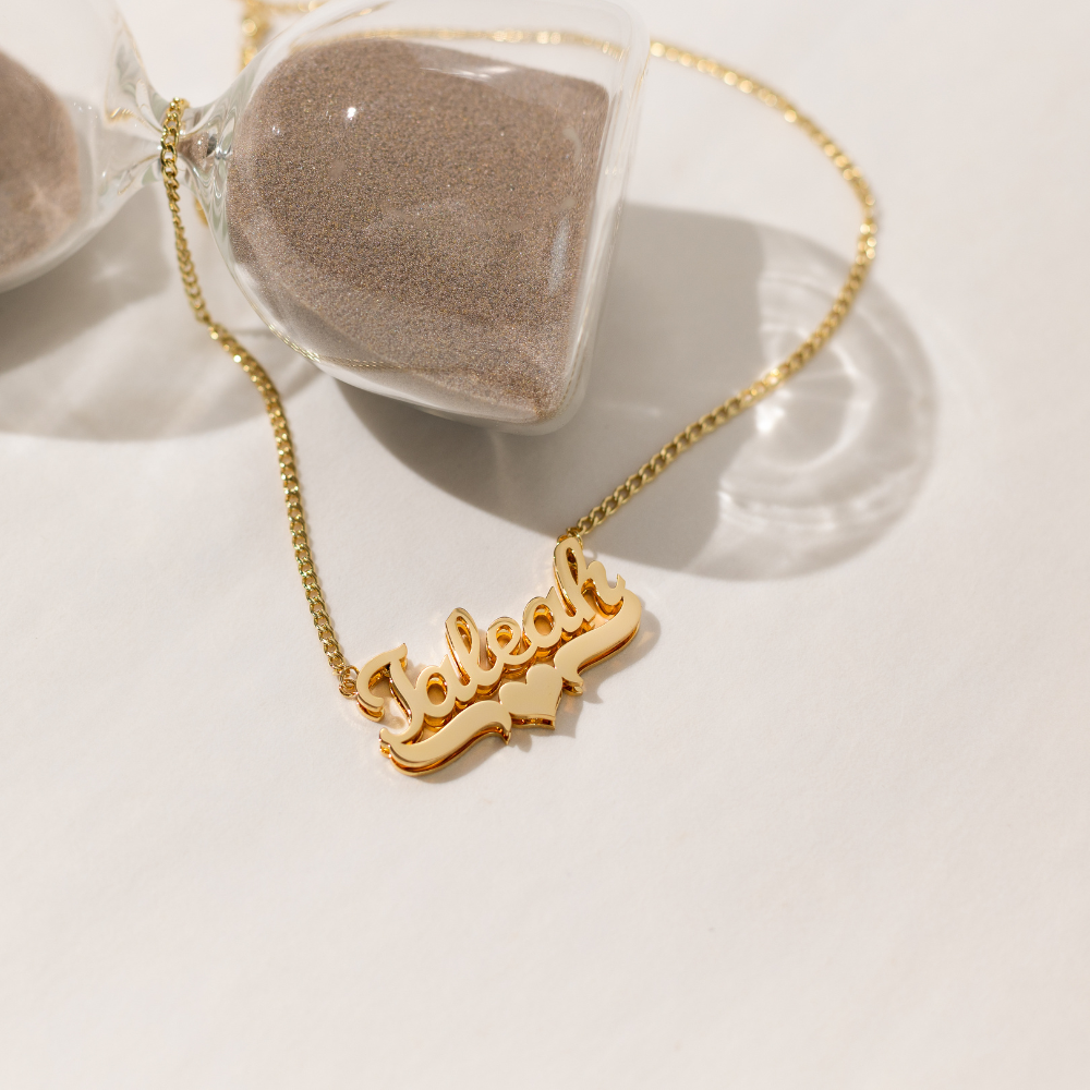 Double Plated Heart Name Necklace w/ Cuban Chain | Necklaces by DORADO