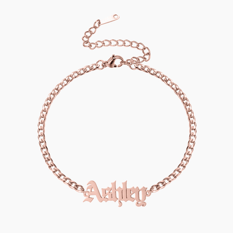 Gothic Name Bracelet w/ Cuban Chain | Bracelets by DORADO
