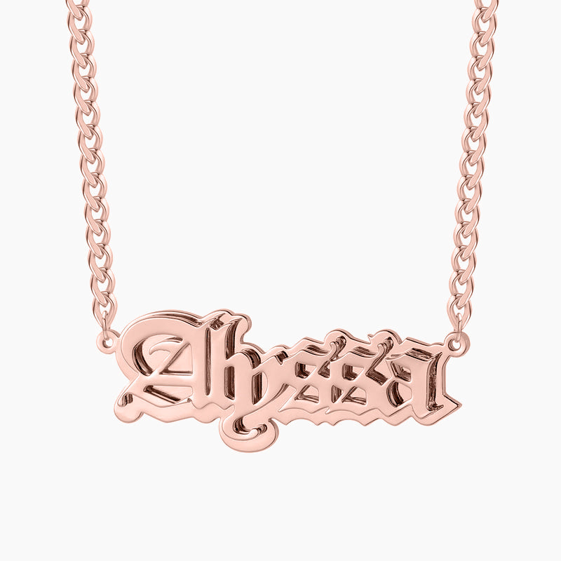 Gothic Outline Name Necklace w/ Cuban Chain | Necklaces by DORADO