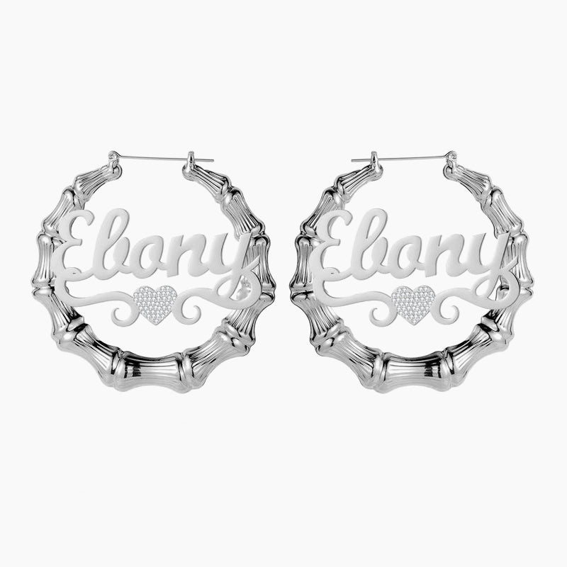 Heart Name Bamboo Hoop Earrings | Earrings by DORADO