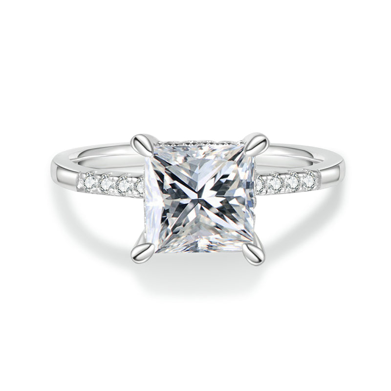 Princess Cut Moissanite Engagement Ring With Halo | Engagement Ring by DORADO