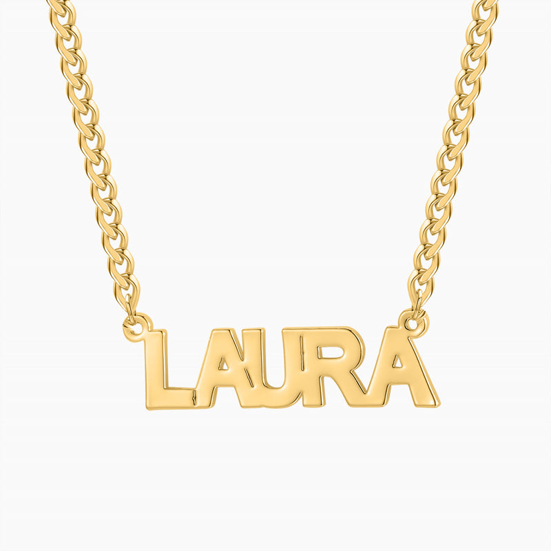 Block Name Necklace w/ Cuban Chain | Dorado Fashion