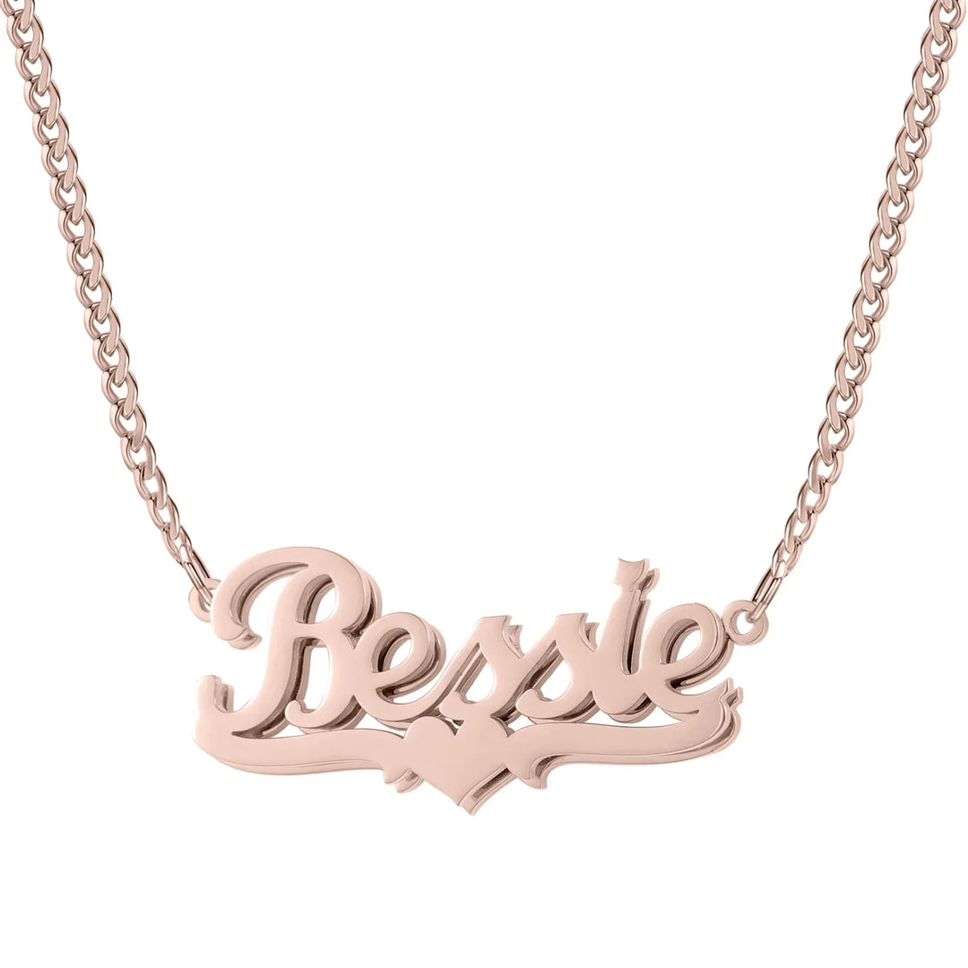 Kids Double Plated Heart Name Necklace w/ Cuban Chain | DORADO