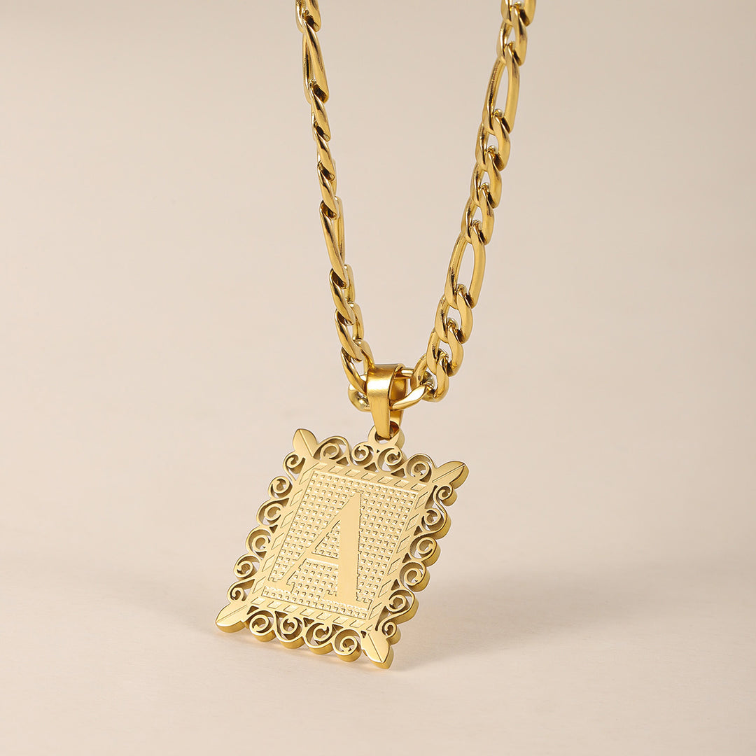 Embossed Initial Necklace w/ Figaro Chain | Necklaces by DORADO