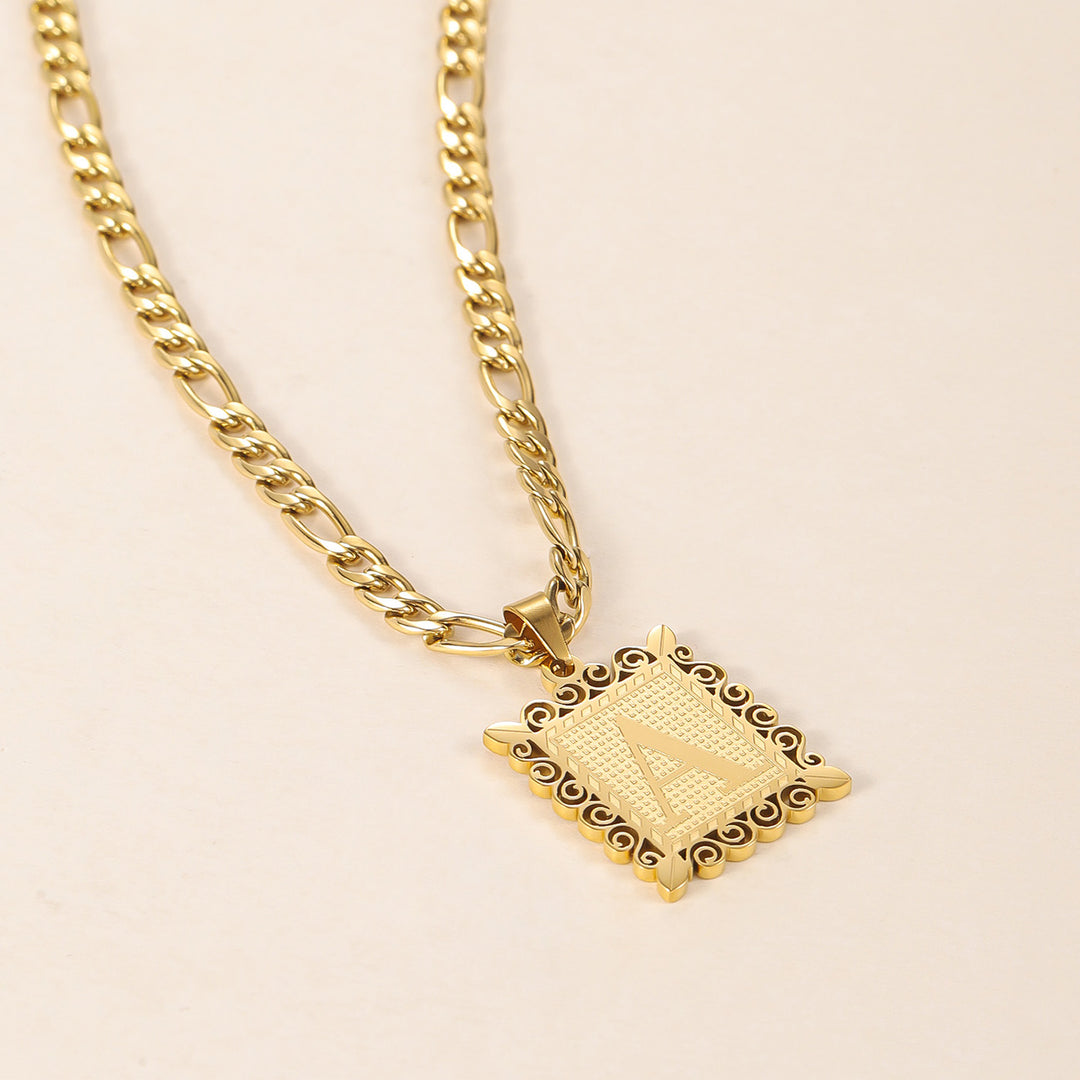 Embossed Initial Necklace w/ Figaro Chain | Necklaces by DORADO