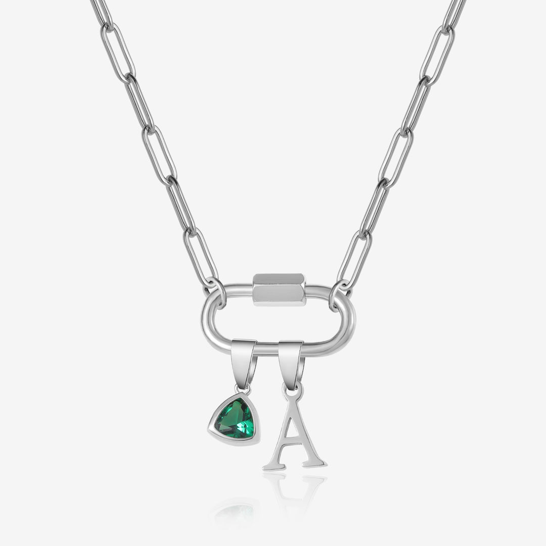 Initial Birthstone w/ Paper Clip Chain | Necklaces by DORADO