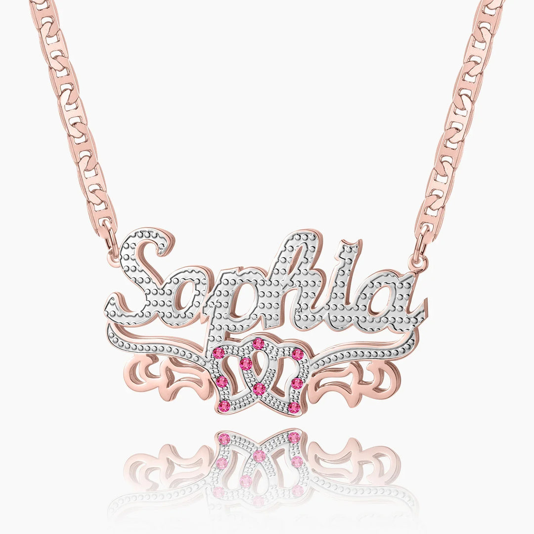 Kids Double Plated Double Heart Name Necklace w/ Clip Chain | DORADO
