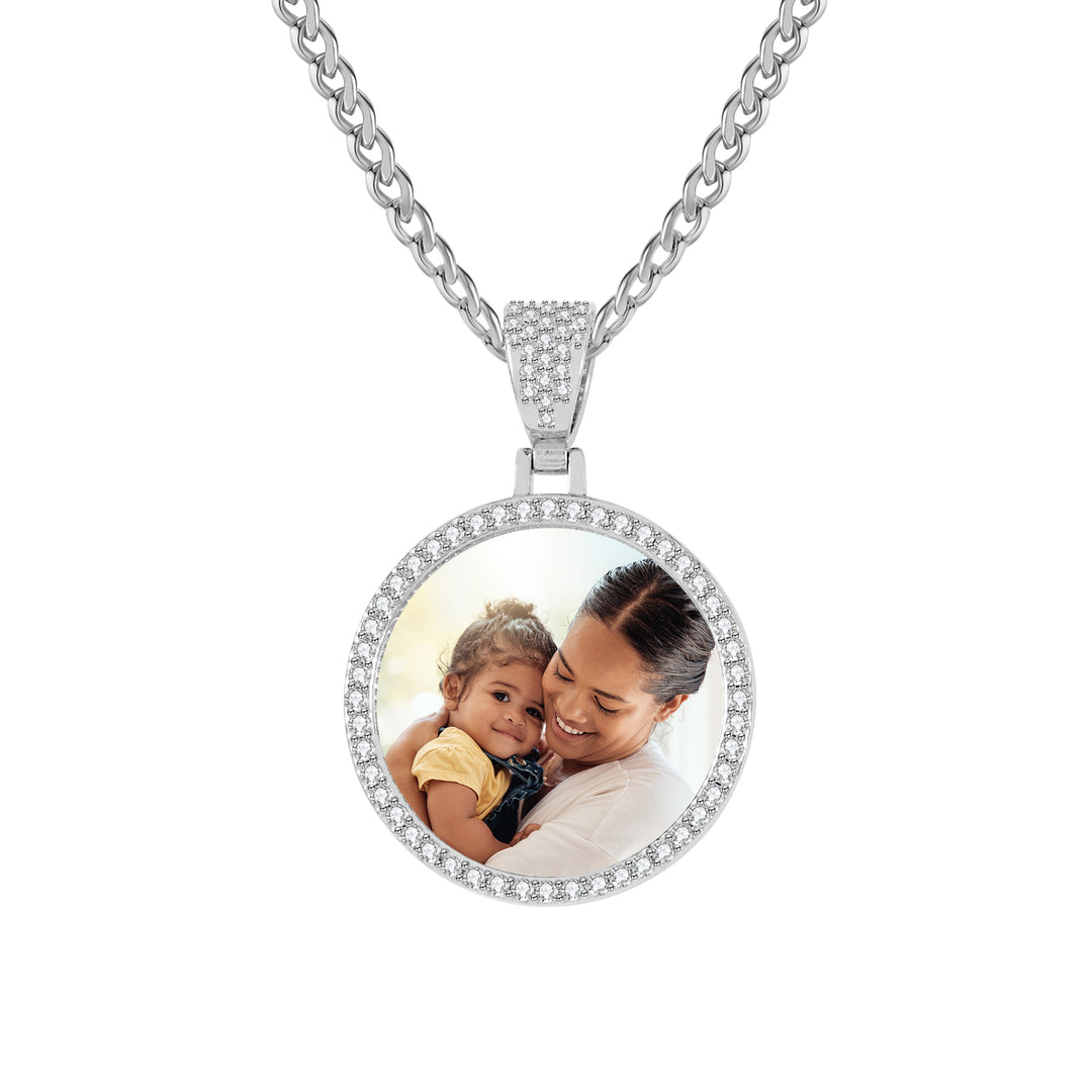 Iced Circle Photo Pendant | Necklaces by DORADO