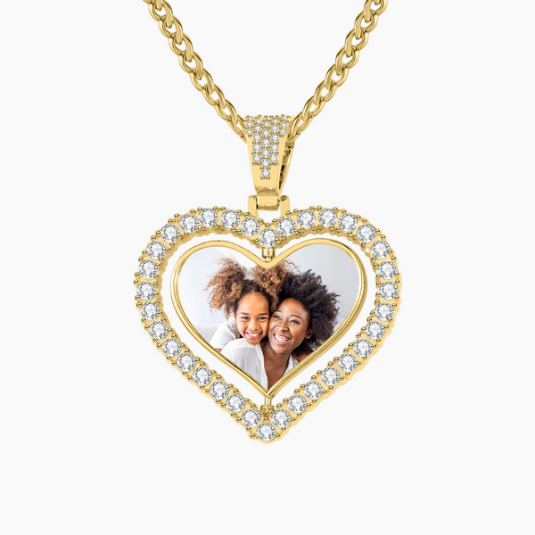 Iced Heart Spinning Photo Pendant | Necklaces by DORADO