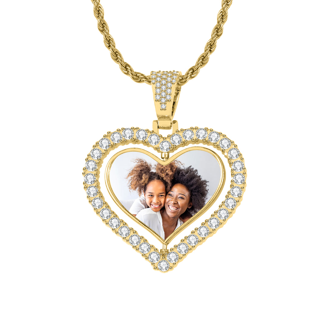 Iced Heart Spinning Photo Pendant | Necklaces by DORADO