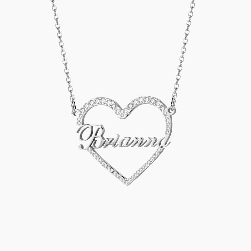 Iced Heart Shape Name Necklace