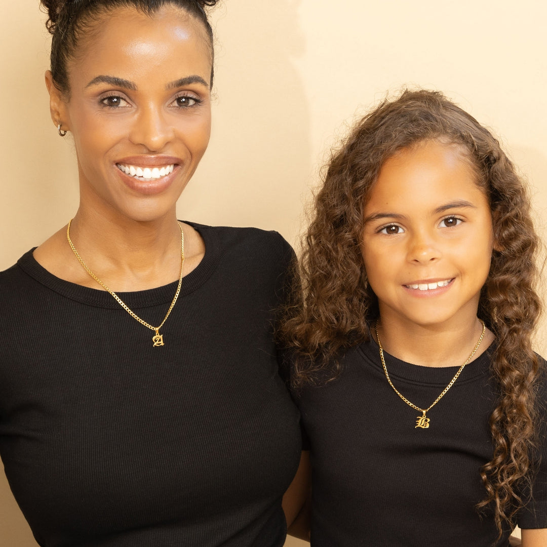 Kids Gothic Letter Necklace w/ Cuban Chain | DORADO