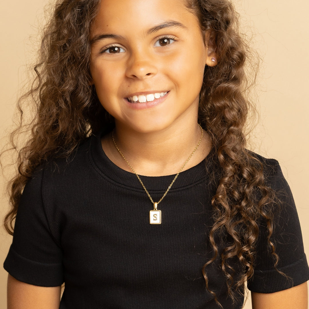 Kids Pearl Initial Tag Necklace