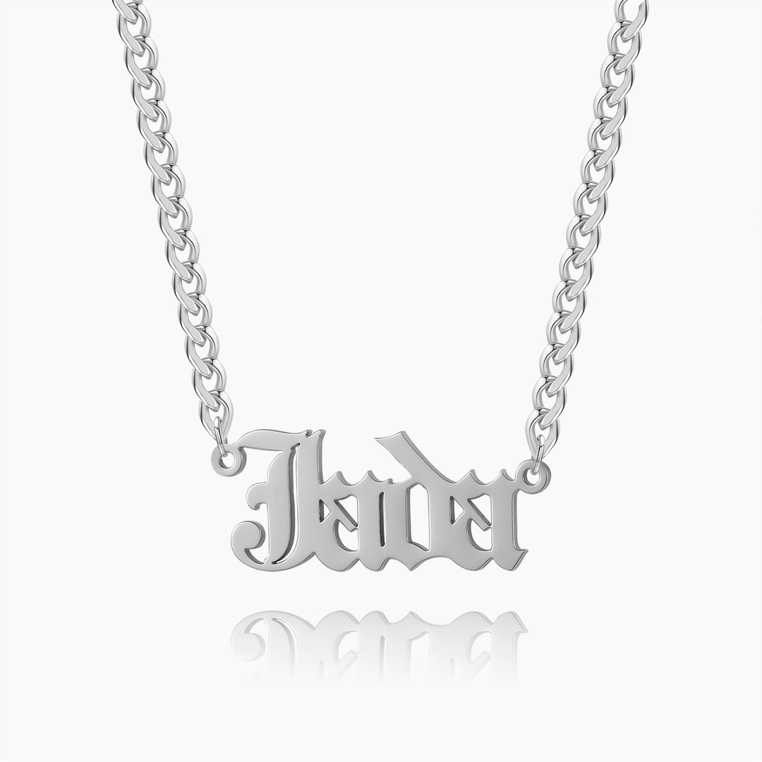 Kids Gothic Name Necklace w/ Cuban Chain | Necklaces by DORADO