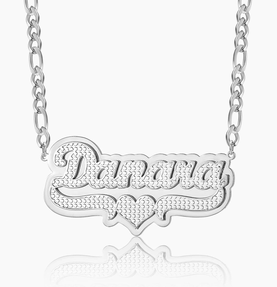 Kids Double Plated Pop Out Heart Name Necklace w/ Figaro Chain | DORADO