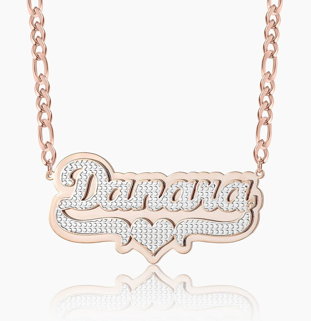 Kids Double Plated Pop Out Heart Name Necklace w/ Figaro Chain | DORADO