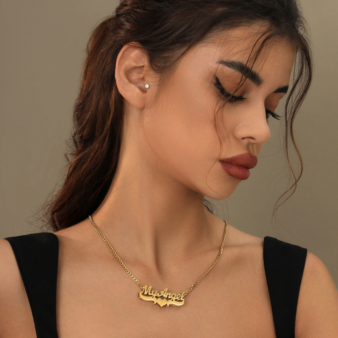 Double Plated Heart Name Necklace w/ Cuban Chain | Necklaces by DORADO