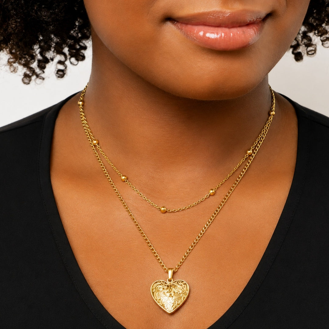 Heirloom Gold Heart Necklace Set | DORADO