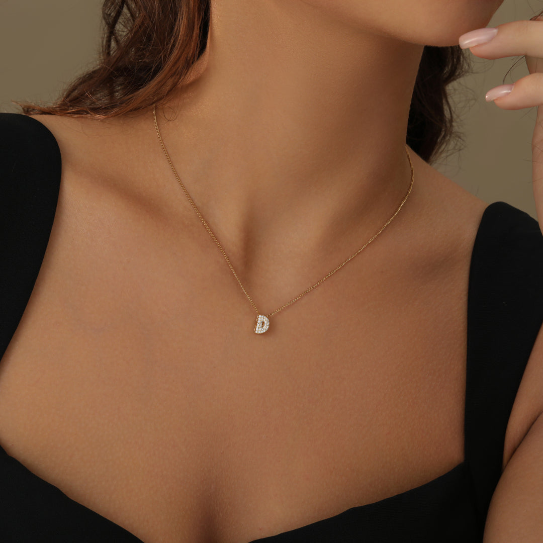 Iced Bubble Initial Necklace w/ Cuban Chain | Necklaces by DORADO