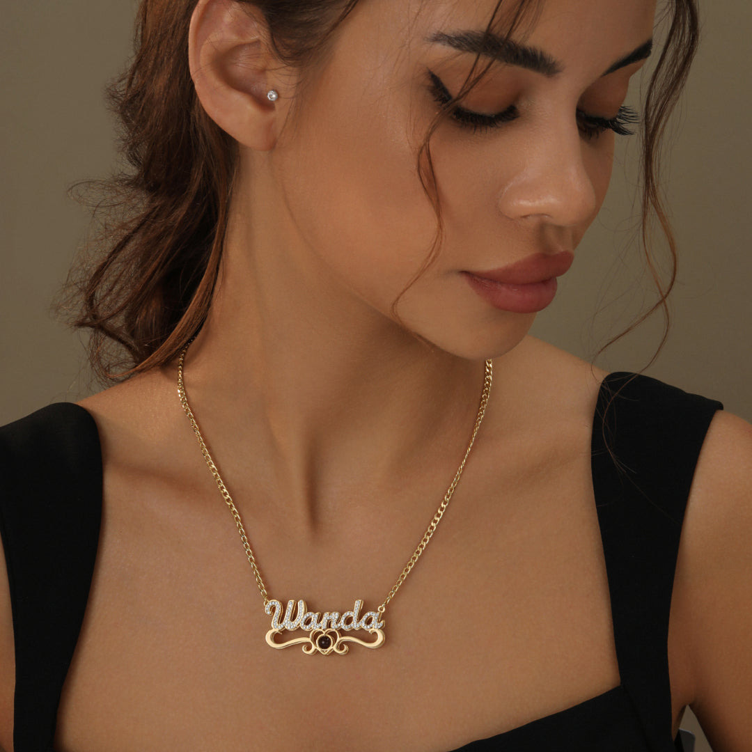 Double Plated Iced Heart Photo Name Necklace w/ Cuban Chain | Necklaces by DORADO