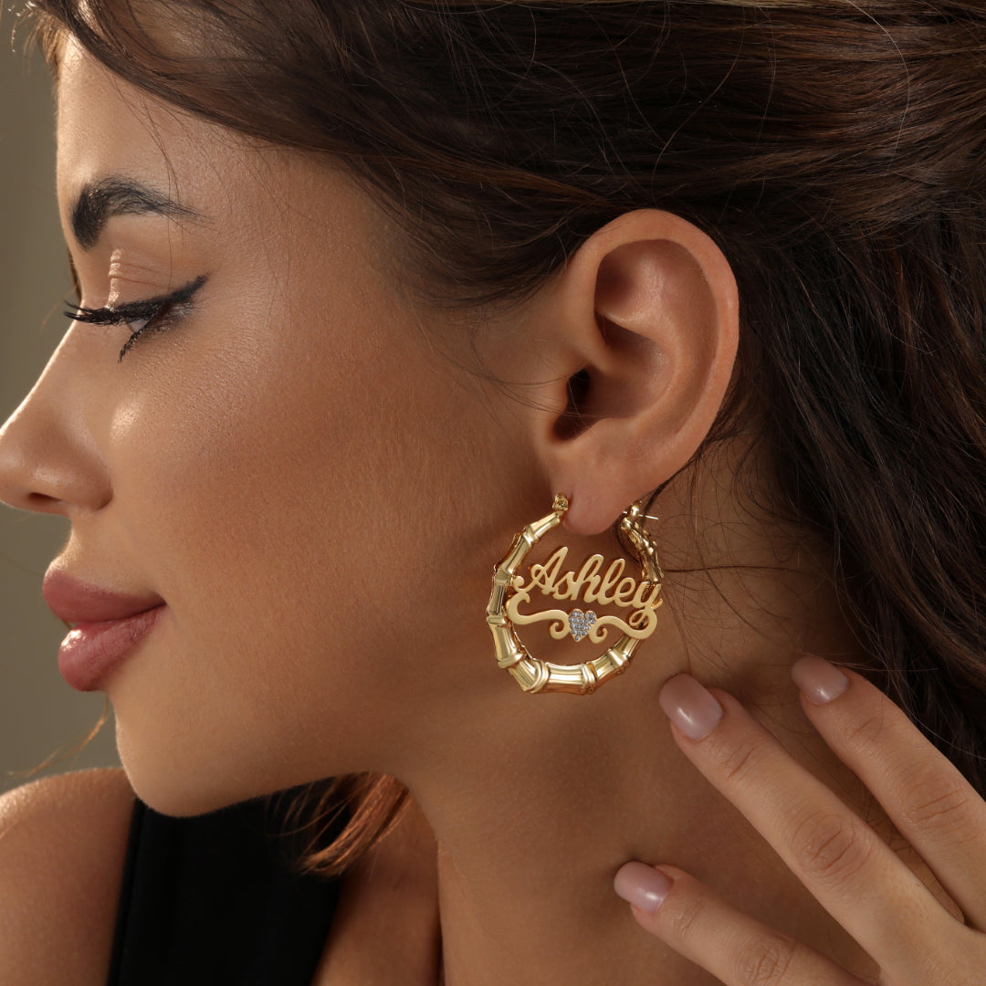 Heart Name Bamboo Hoop Earrings | Earrings by DORADO