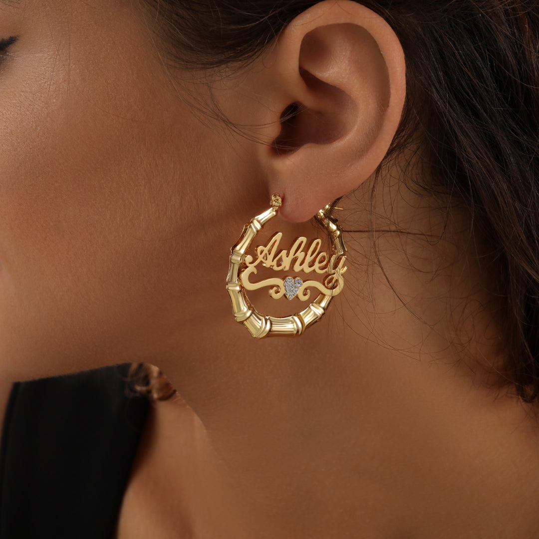 Heart Name Bamboo Hoop Earrings | Earrings by DORADO