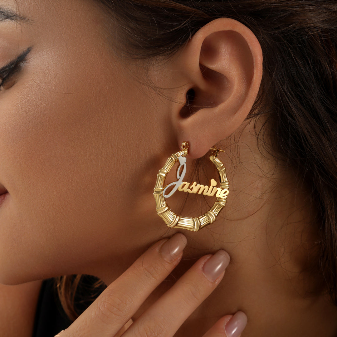 Lovely Name Bamboo Hoop Earrings | Earrings by DORADO