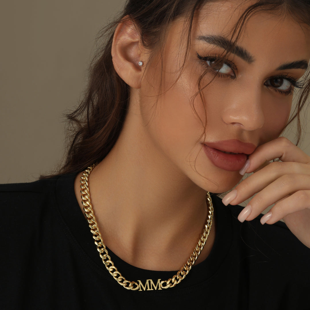 Initials Choker w/ XL Cuban Chain | Necklaces by DORADO