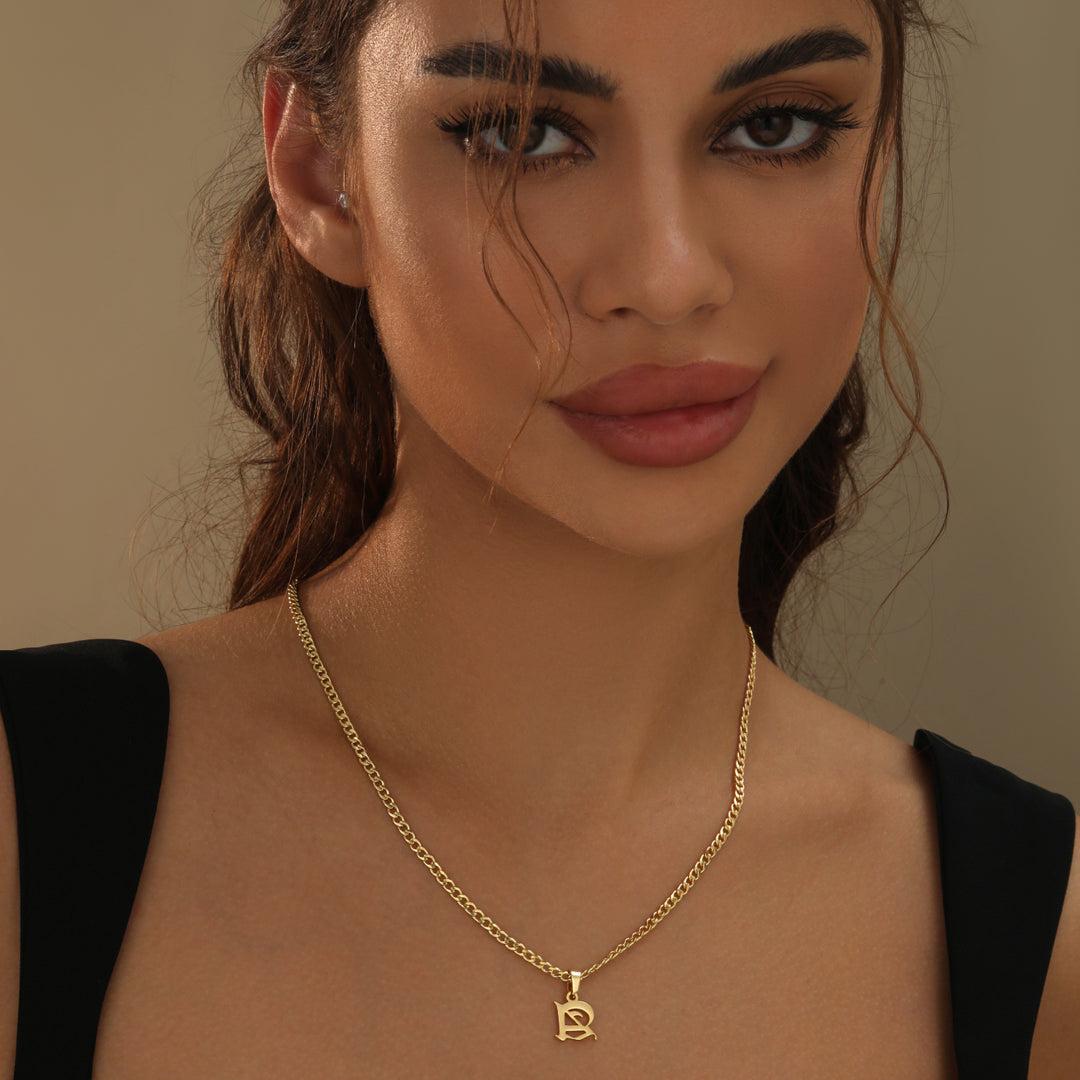 Gothic Letter Necklace w/ Cuban Chain | Necklaces by DORADO