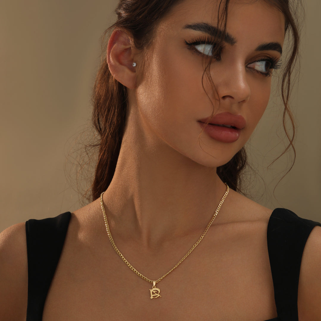 Gothic Letter Necklace w/ Cuban Chain | Necklaces by DORADO